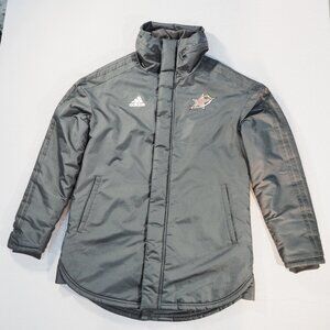 Adidas Coat Womens Medium Black Double Zip Hood Quilted Driving Over Trench